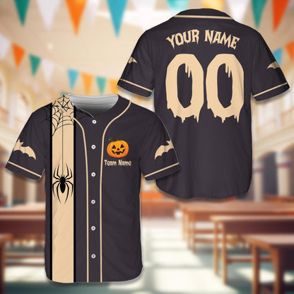 Front view of the black custom halloween baseball jersey design