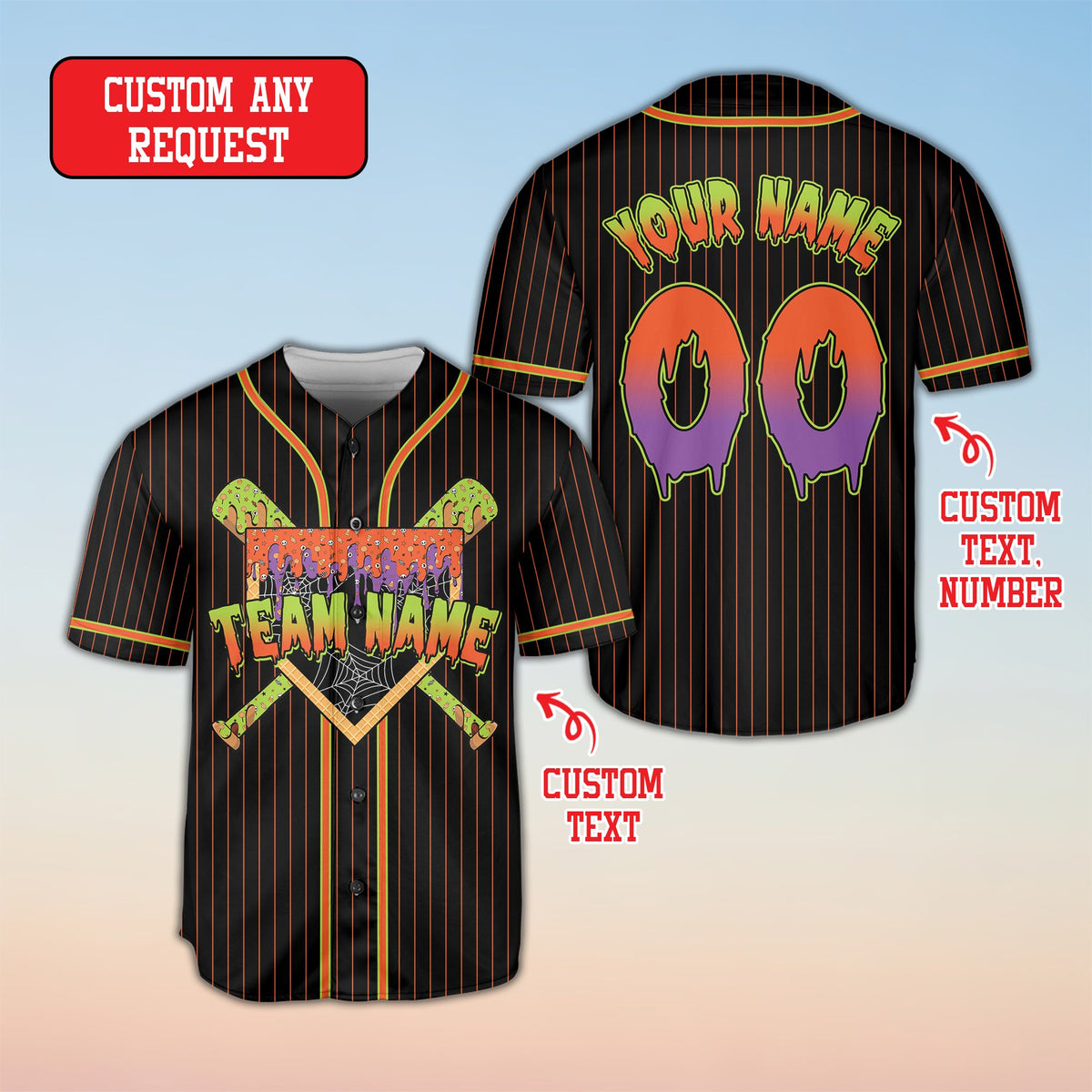 Black custom baseball jersey front view