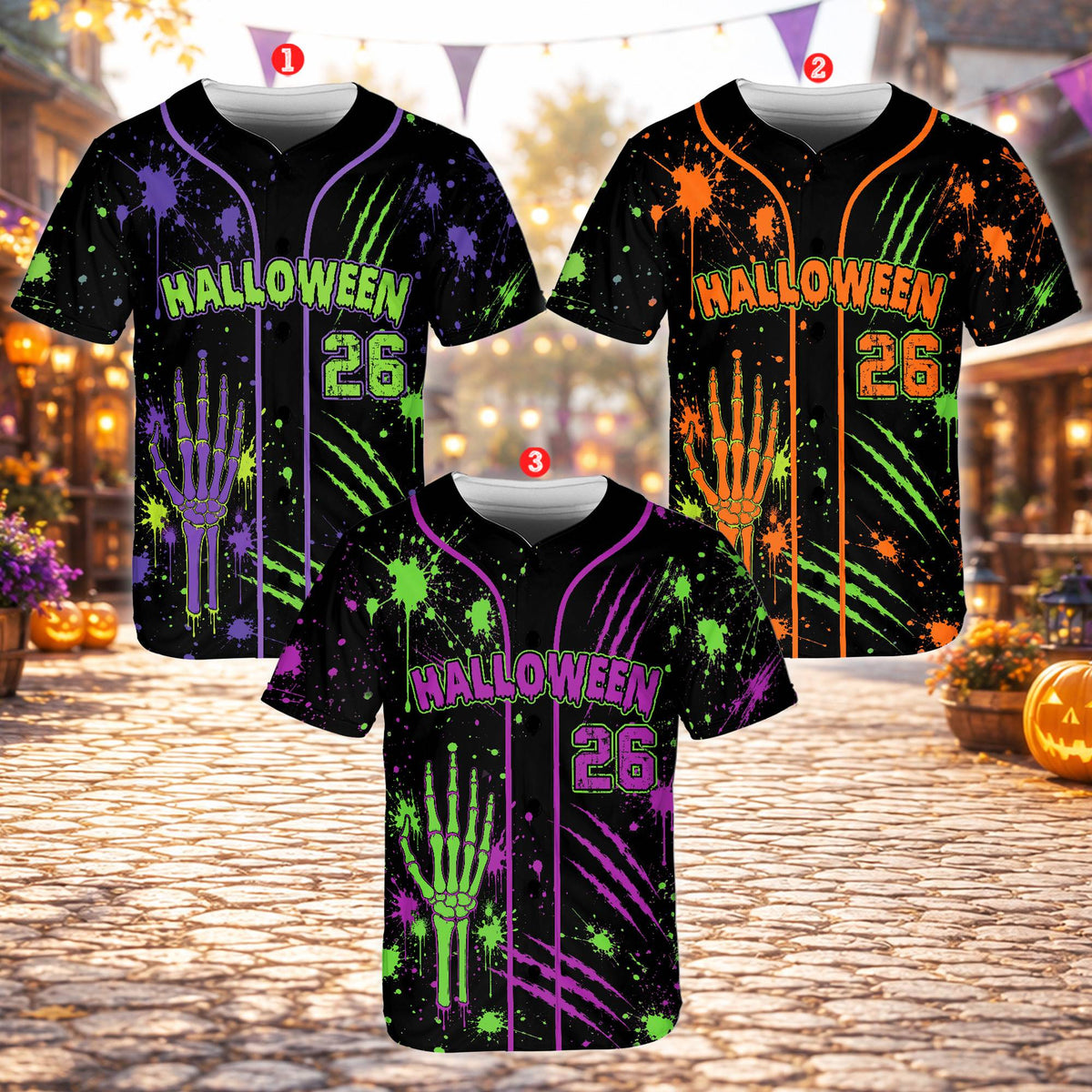Custom baseball jersey black with neon accents, front view 3