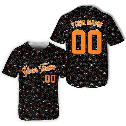 Front view of the personalized halloween baseball jersey in black