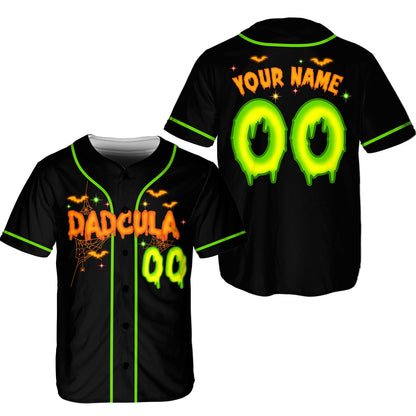 Custom name and number halloween baseball jersey, black front view