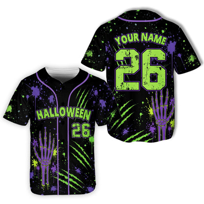 Personalized neon splatter baseball jersey apparel, front view 8