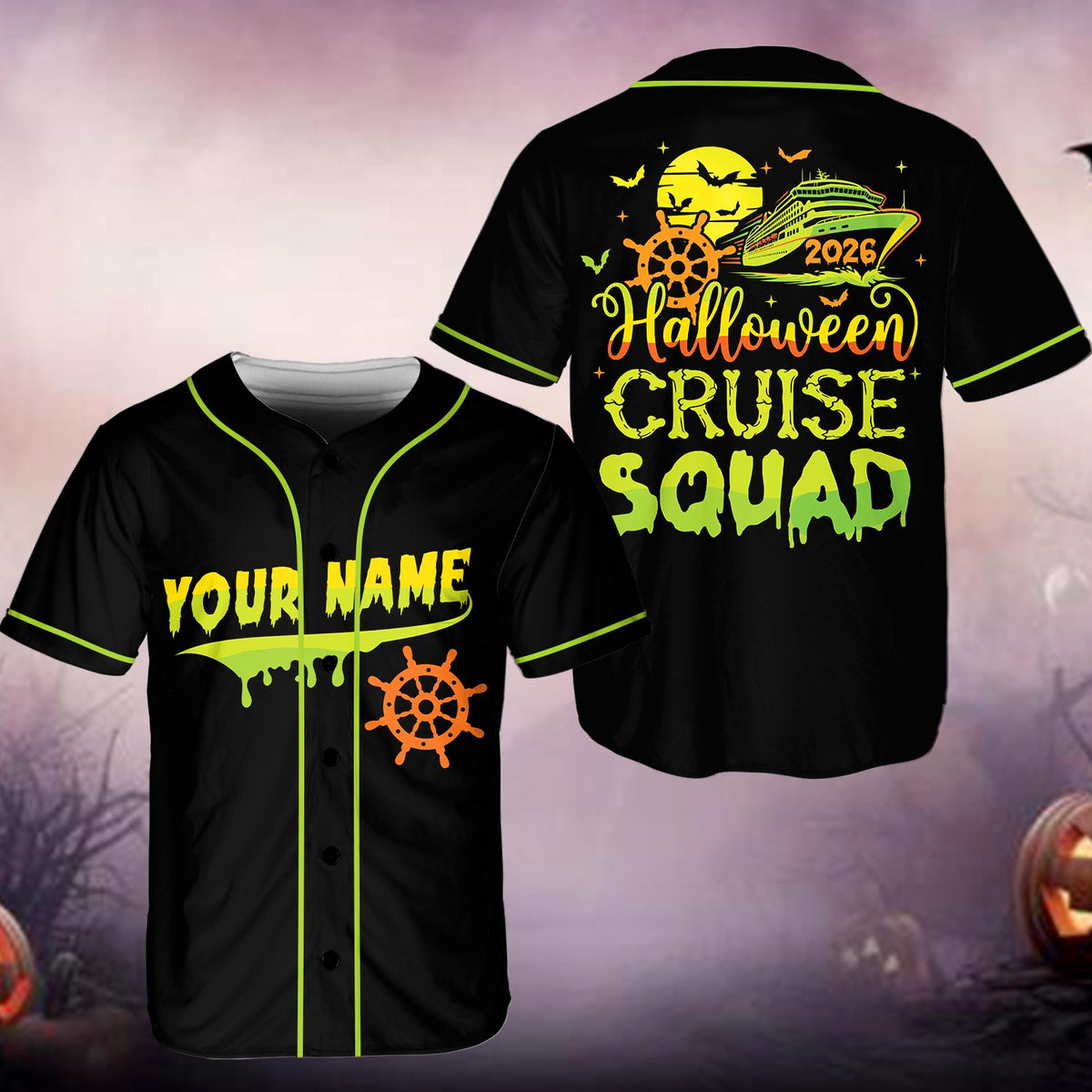 Full view of the personalized Halloween themed baseball jersey