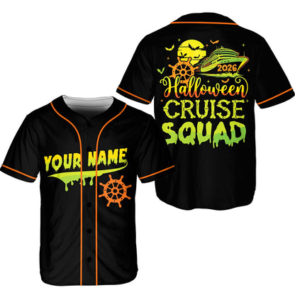 Front view of black custom baseball jersey showing bright green slime and orange wheel