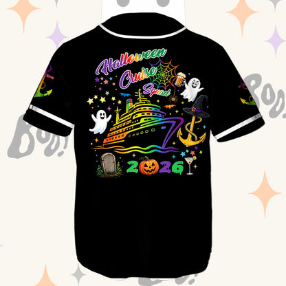 Detailed back view of the halloween cruise squad jersey