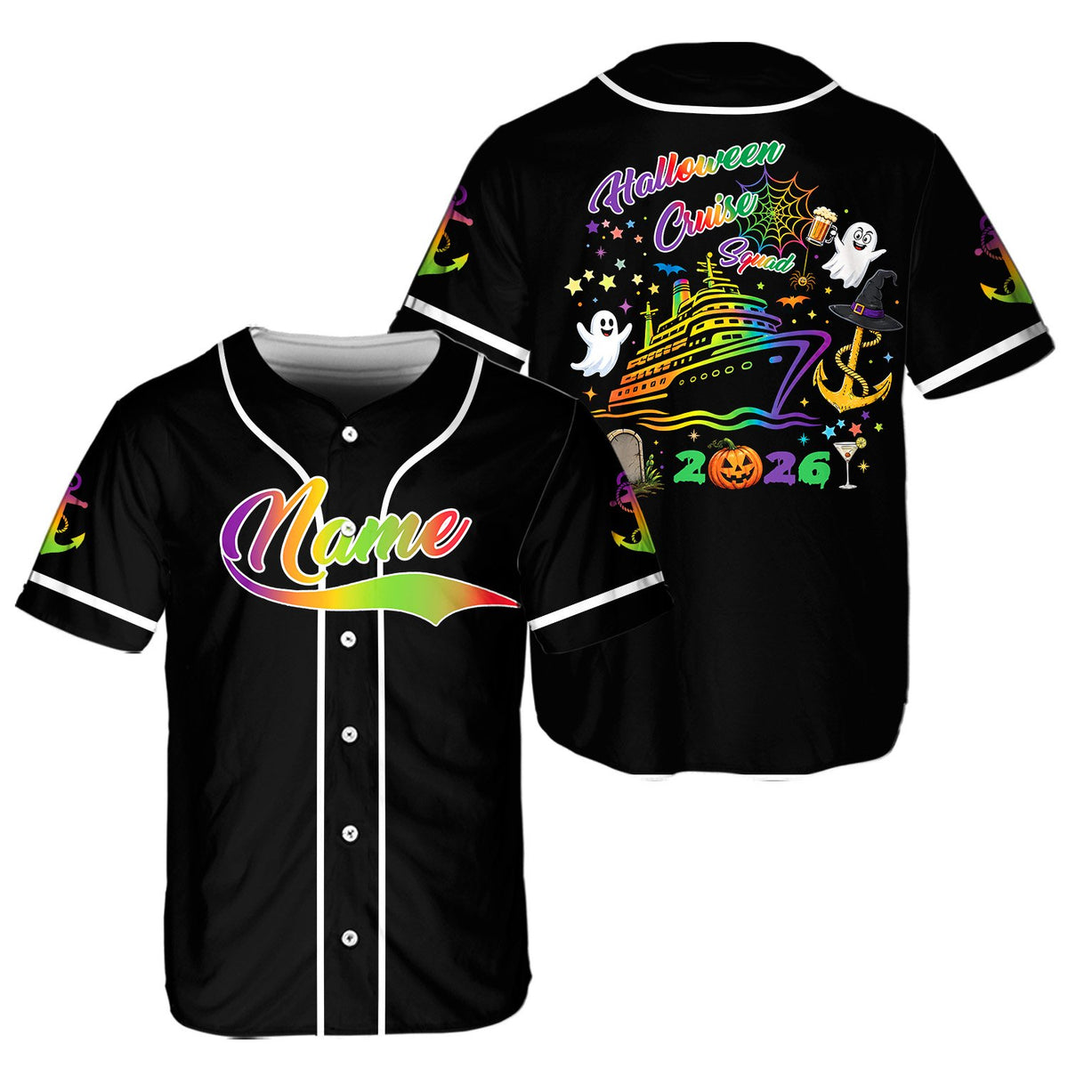 Detailed front view of the personalized black baseball jersey