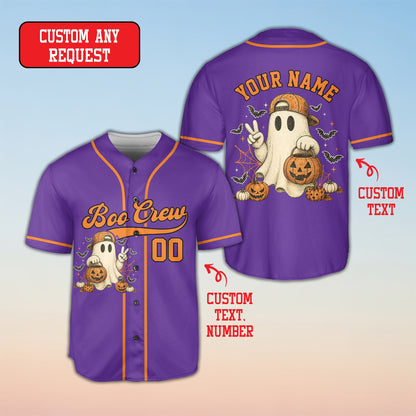 Alternate front view of the purple personalized halloween baseball jersey