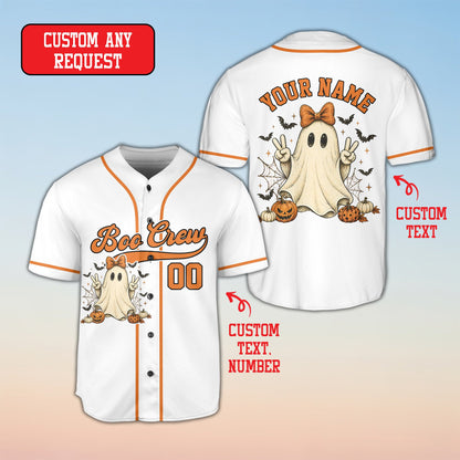 Another front view of the white personalized halloween baseball jersey