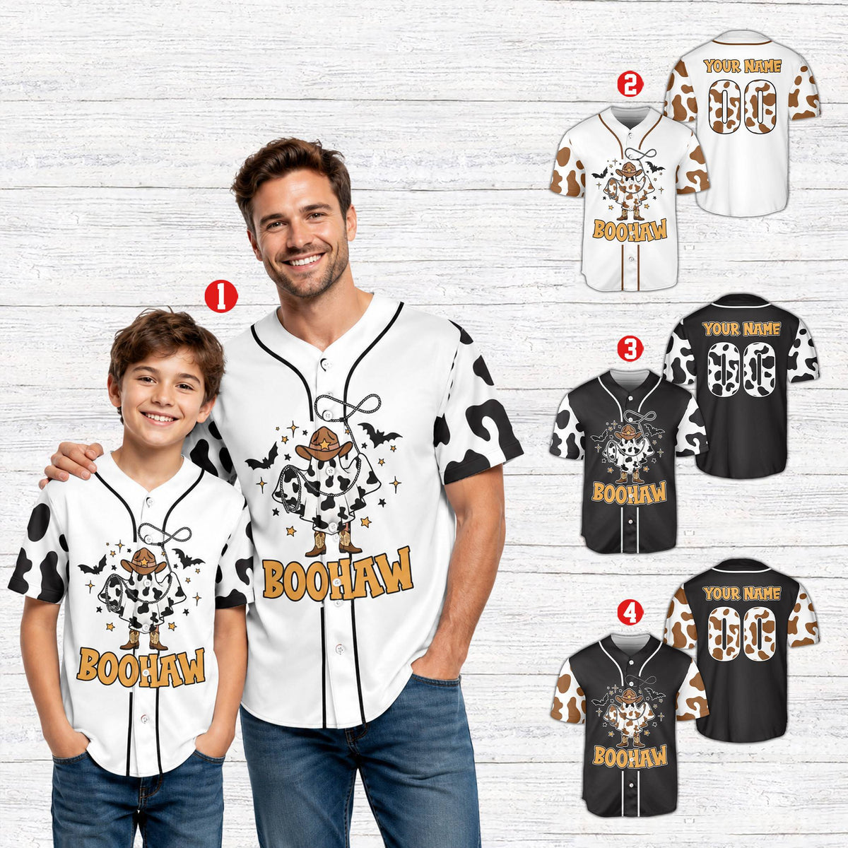 Lifestyle view of a person wearing the white halloween ghost cowboy custom baseball jersey