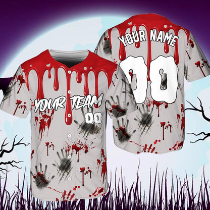 Front view of a gray personalized halloween baseball jersey