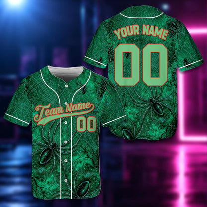 Green custom halloween baseball jersey front view