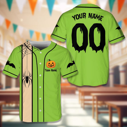 Front view of the green custom halloween baseball jersey design