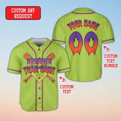 Green personalized baseball jersey front view
