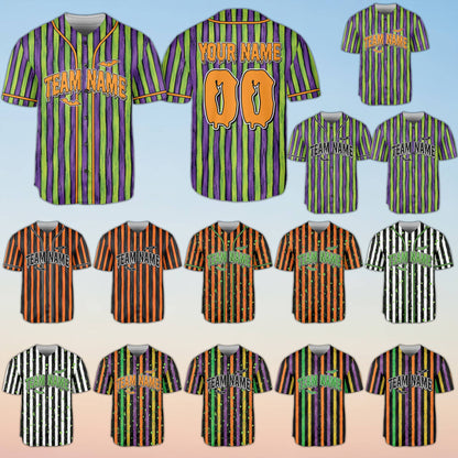 Main view of personalized multicolor halloween baseball jersey with custom name and number
