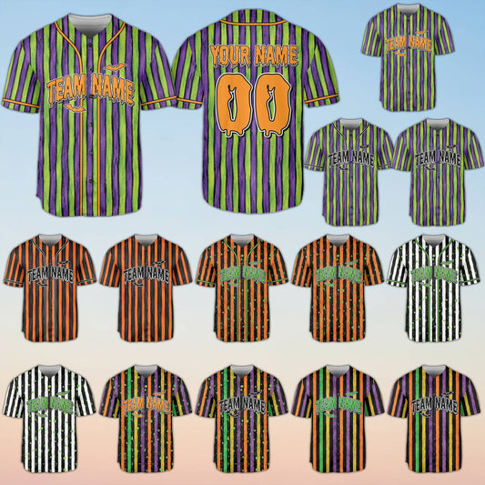 Main view of personalized multicolor halloween baseball jersey with custom name and number