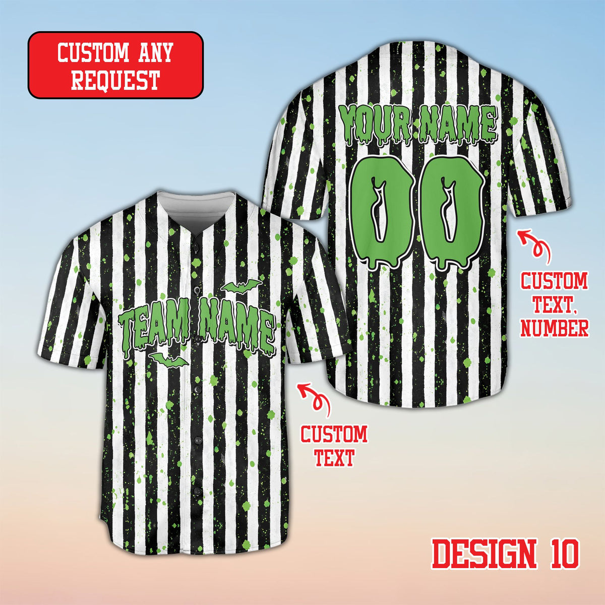 Front view of personalized multicolor halloween baseball jersey variation 2
