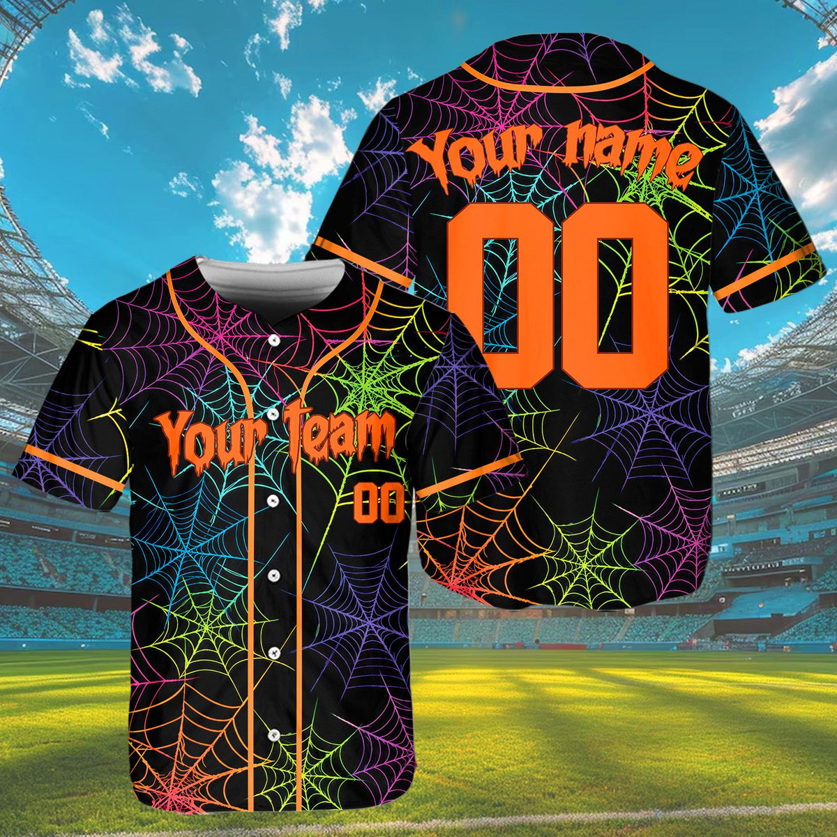 Detailed front view of the custom Halloween baseball jersey