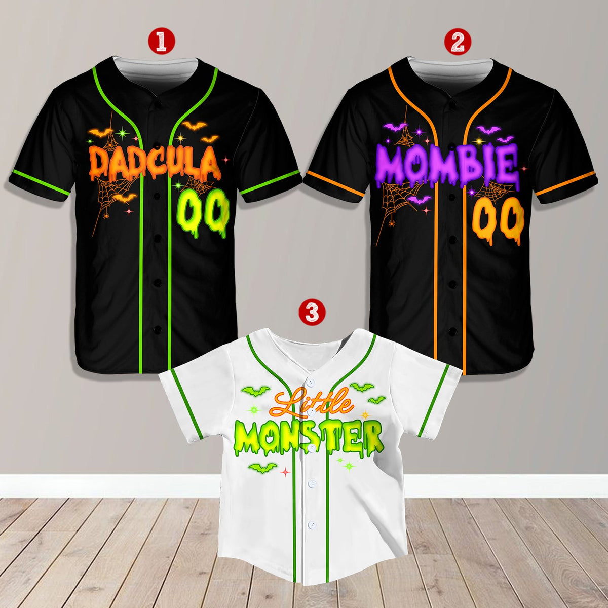 Halloween themed baseball jersey with DADCULA design, front view