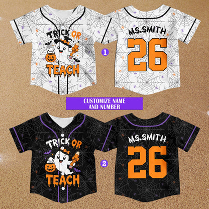 Multicolor custom baseball jersey with Halloween ghost design front view