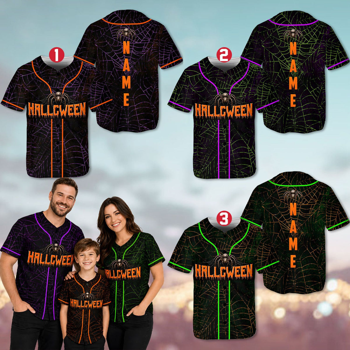 Close up front view of the halloween themed baseball jersey focusing on the chest graphic