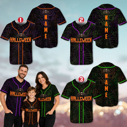 Close up front view of the halloween themed baseball jersey focusing on the chest graphic