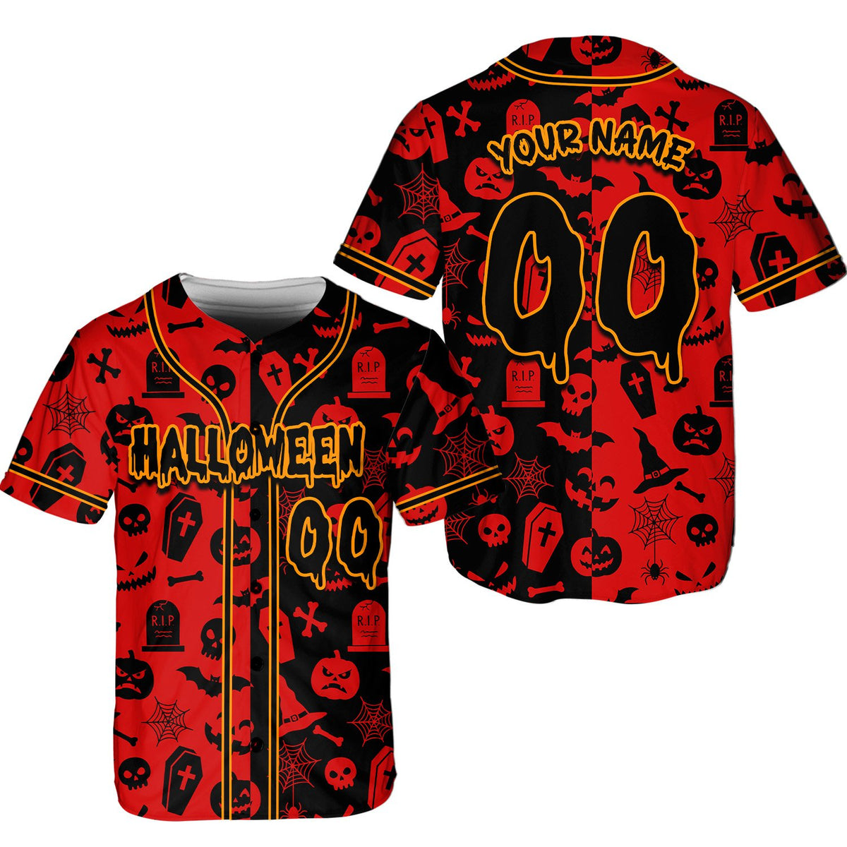 Personalized red halloween baseball jersey front view