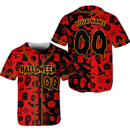 Personalized red halloween baseball jersey front view