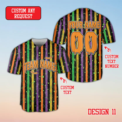 Front view of personalized multicolor halloween baseball jersey variation 3