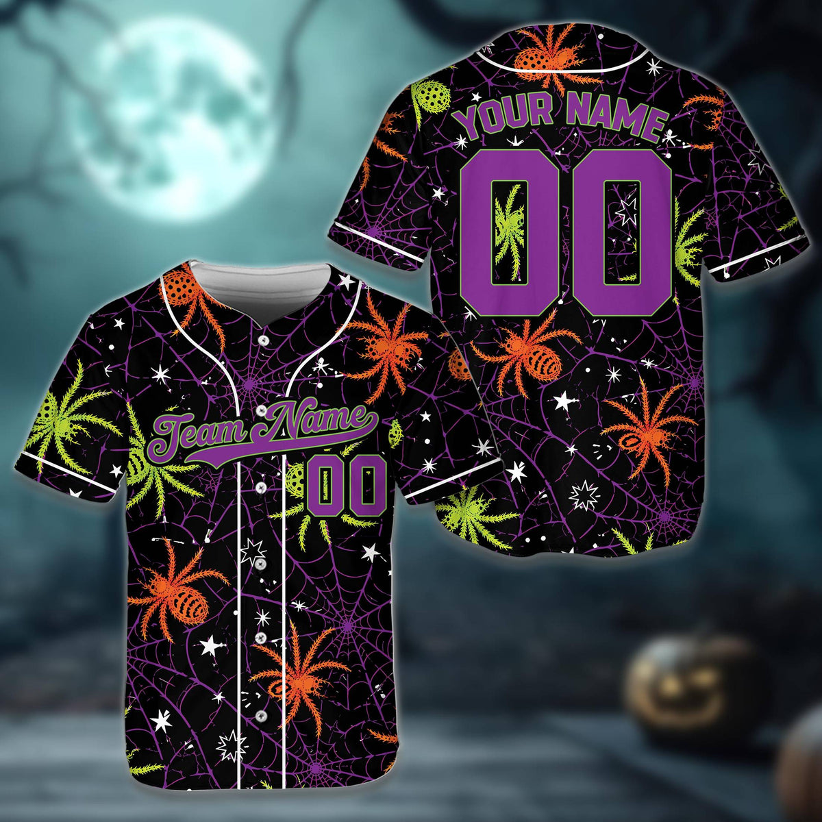 Another front view of the personalized Halloween baseball jersey