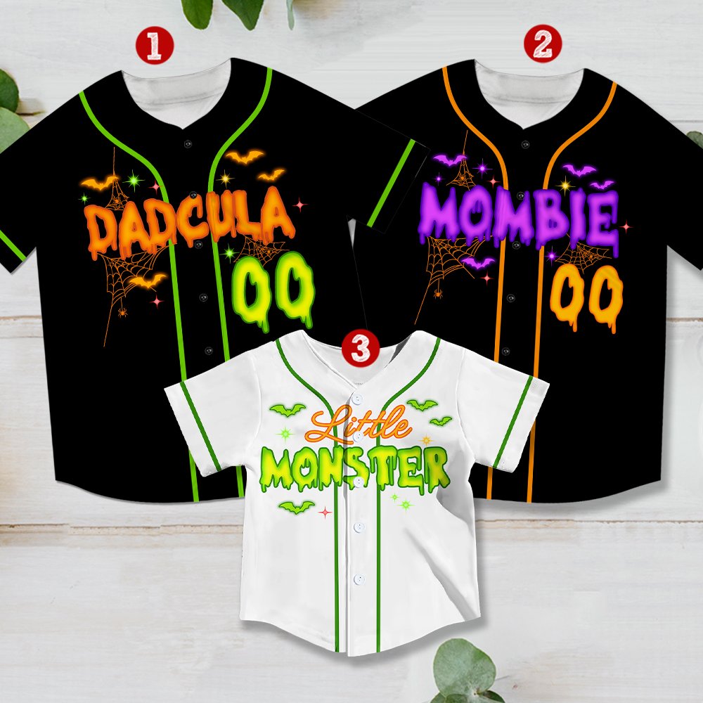 MOMBIE halloween baseball jersey personalized with name, front view