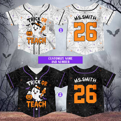 Multicolor halloween themed baseball jersey front view alternate