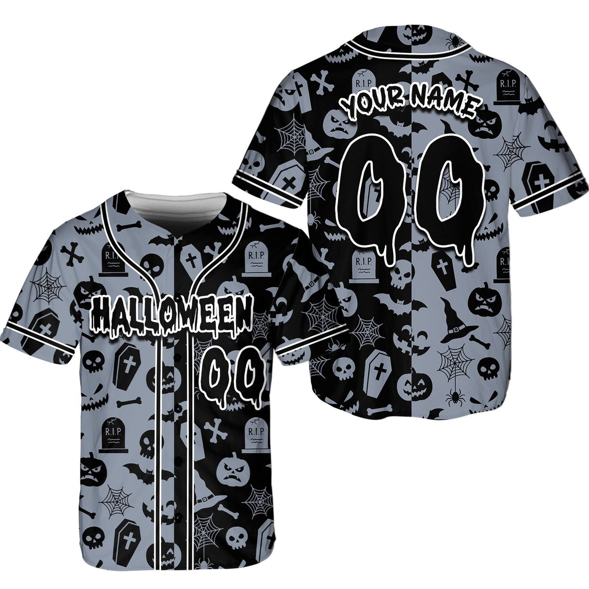 Personalized gray halloween baseball jersey front view