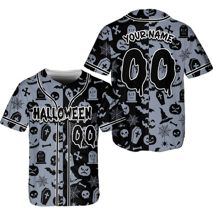 Personalized gray halloween baseball jersey front view