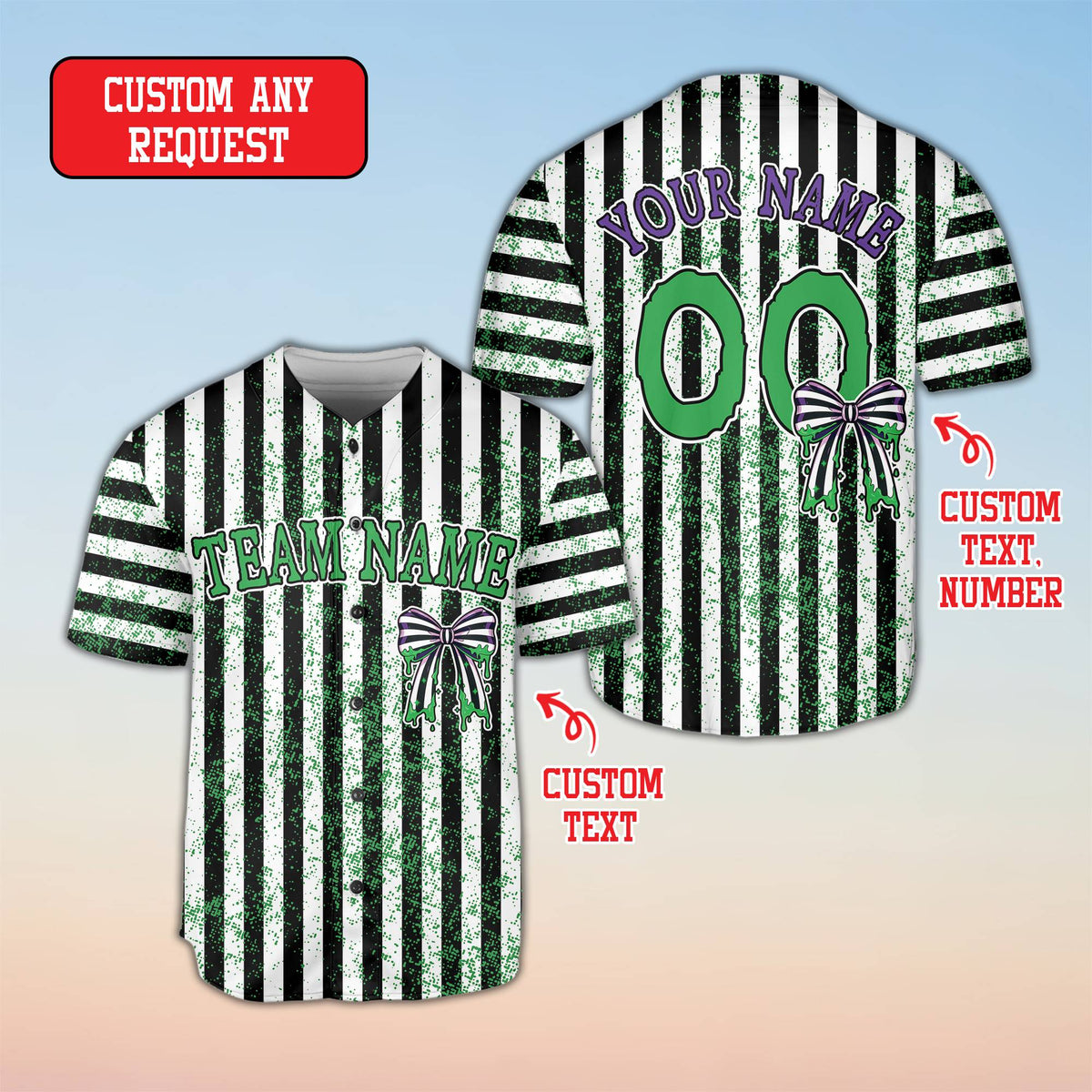 Full front view of the personalized baseball jersey with custom name and number features