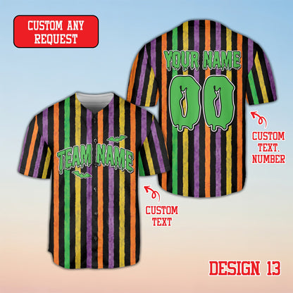Front view of personalized multicolor halloween baseball jersey variation 5