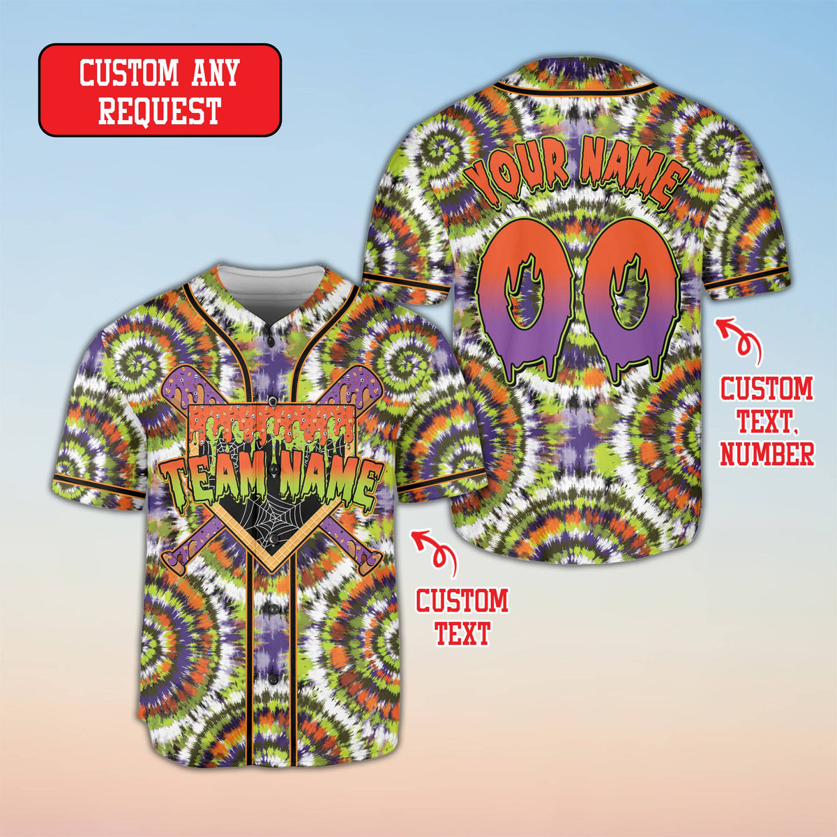 Alternative view of the tie-dye halloween jersey
