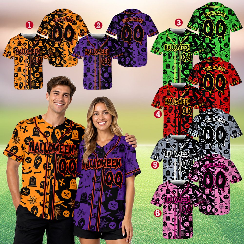 Personalized gray halloween baseball jersey alternate front view