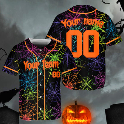 Front detail of the dripping font on the Halloween baseball jersey
