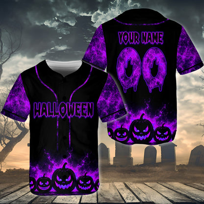 Front view of the black, green, purple, and red halloween jersey