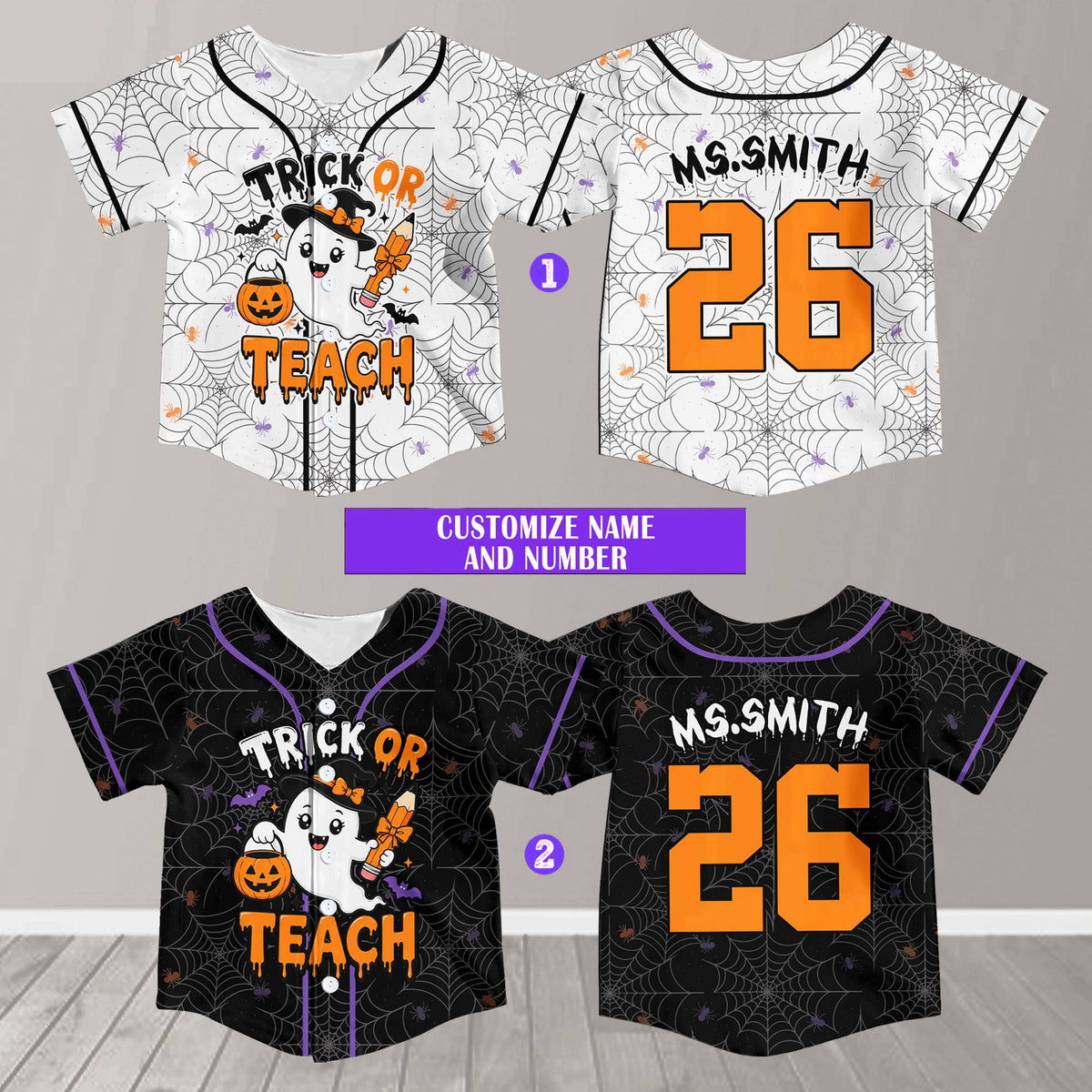Multicolor halloween baseball jersey front view detail