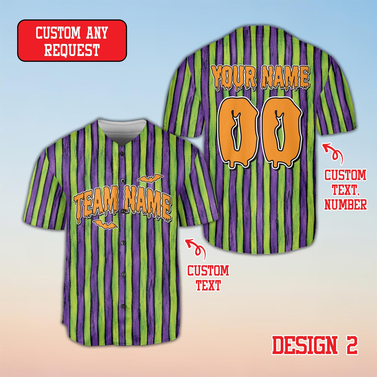Front view of personalized multicolor halloween baseball jersey variation 7