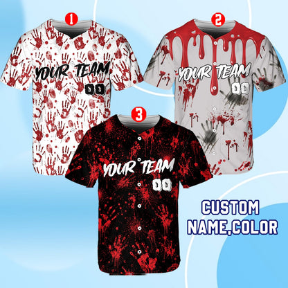 Front view of a multicolor personalized baseball jersey with custom details
