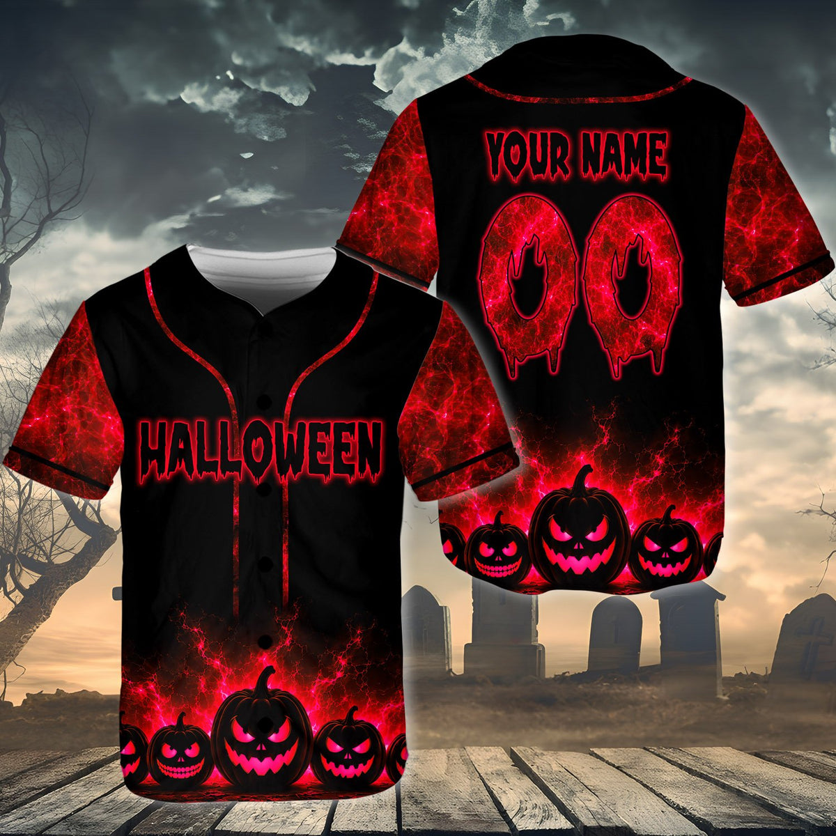 Front view of the polyester adult halloween baseball jersey