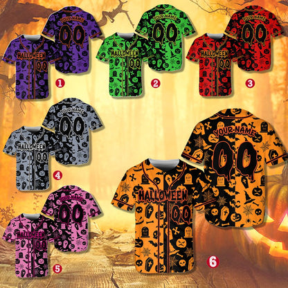 Multicolor halloween baseball jersey detail view
