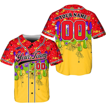 Front view of the custom name and number halloween baseball jersey