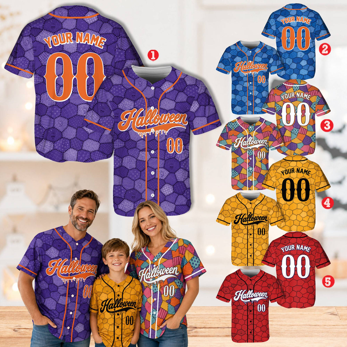 Personalized multicolor halloween baseball jersey, front view