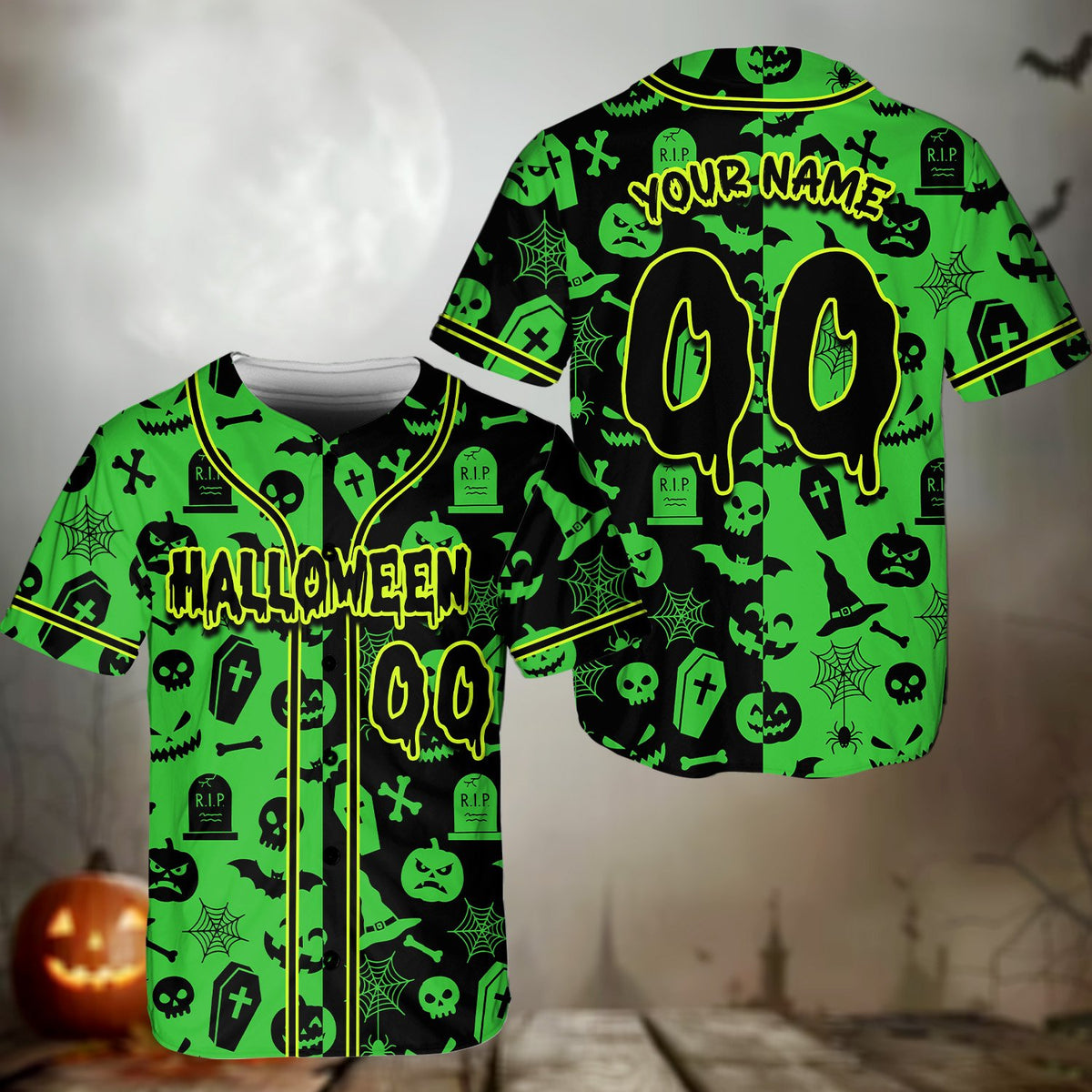 Personalized orange halloween baseball jersey front view