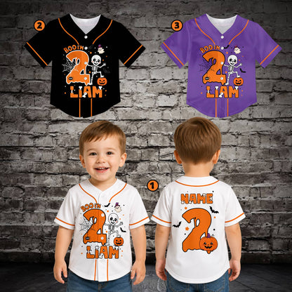 Lifestyle view of a custom name and number baseball jersey for halloween