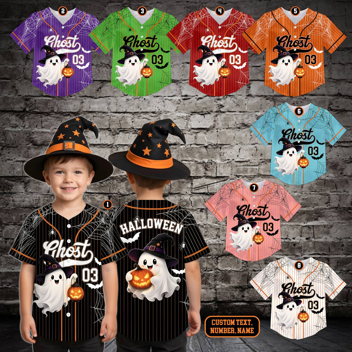 Lifestyle view of the custom baseball jersey with halloween ghost design