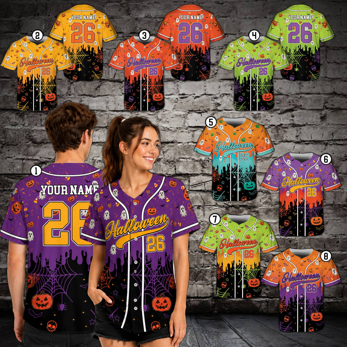 Lifestyle view of someone wearing the custom Halloween baseball jersey